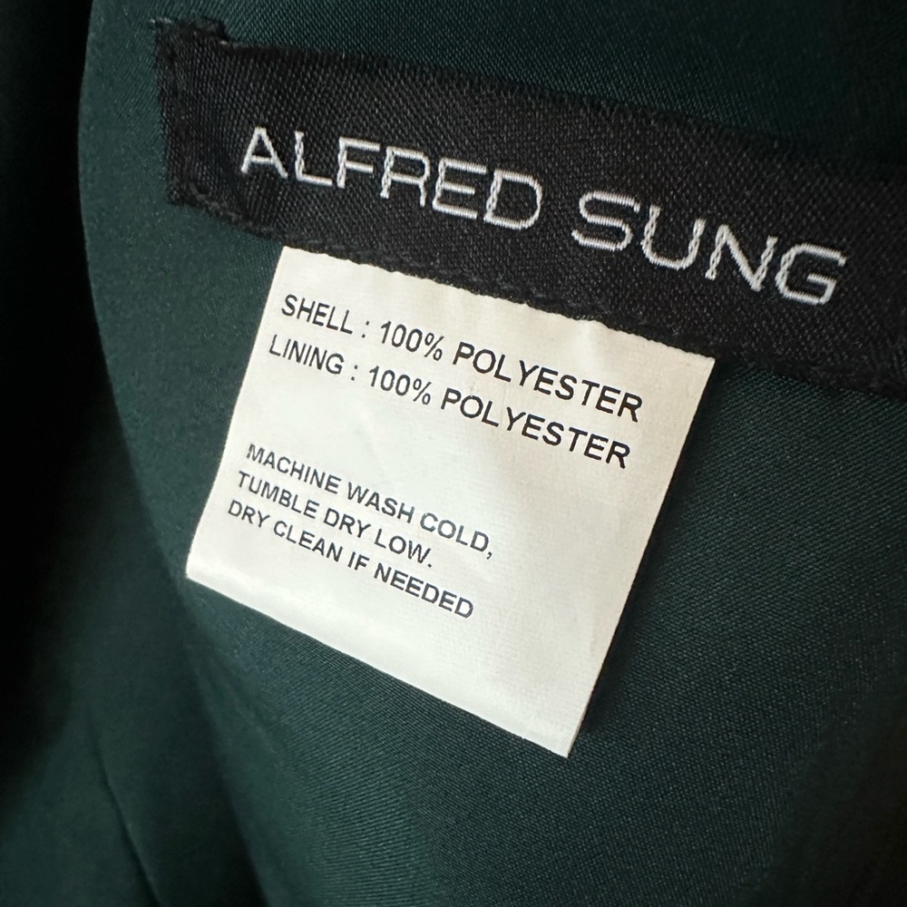 Alfred Sung Bow One-Shoulder Satin Twill Mermaid Gown,evergreen,sz 6, New - Picture 7 of 8